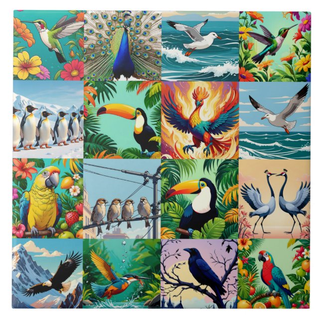 Birds Patchwork Pattern  Ceramic Tile (Front)