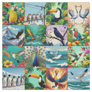 Birds Patchwork Pattern Fabric