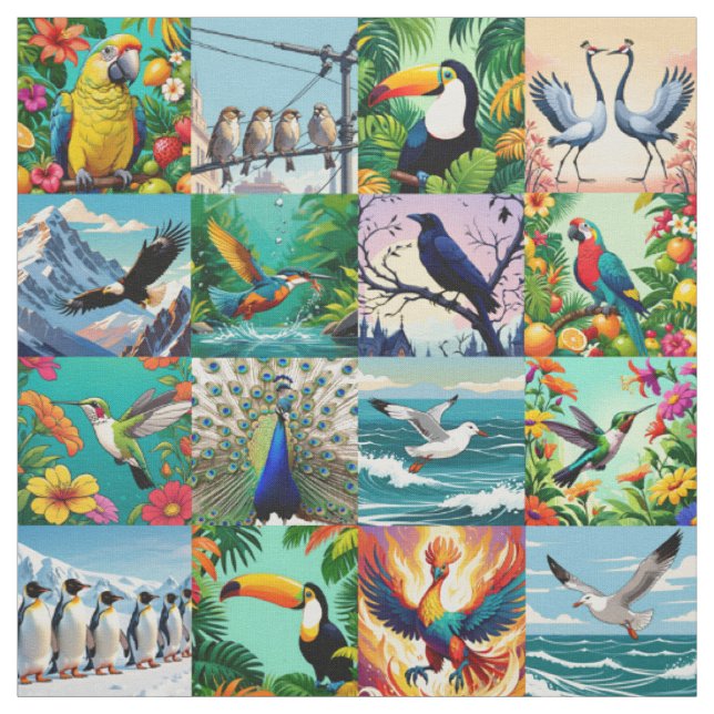 Birds Patchwork Pattern  Fabric (Swatch)