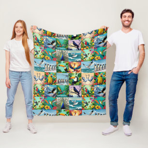 Birds Patchwork Pattern Fleece Blanket