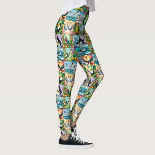 Birds Patchwork Pattern Leggings