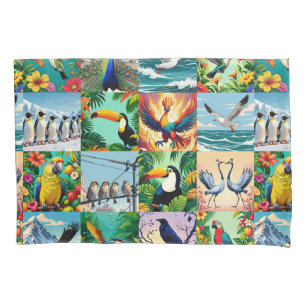 Birds Patchwork Pattern Pillowcase