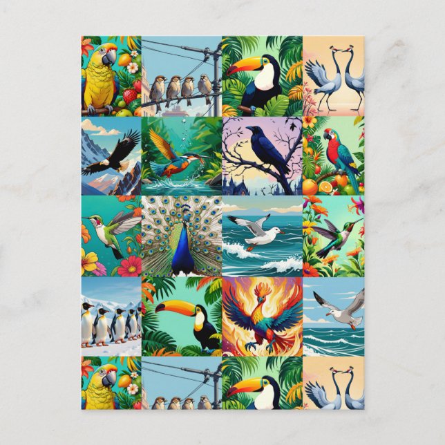 Birds Patchwork Pattern  Postcard (Front)
