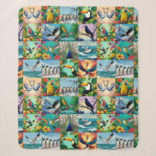Birds Patchwork Pattern  Sherpa Blanket