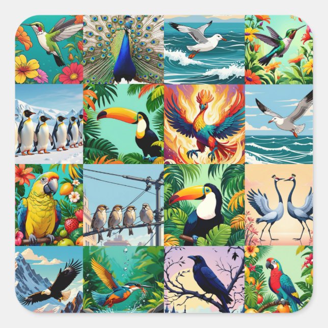 Birds Patchwork Pattern  Square Sticker (Front)