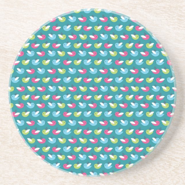 Birds pattern Blue Coaster (Front)