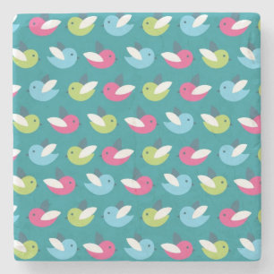 Birds pattern Blue Stone Coaster