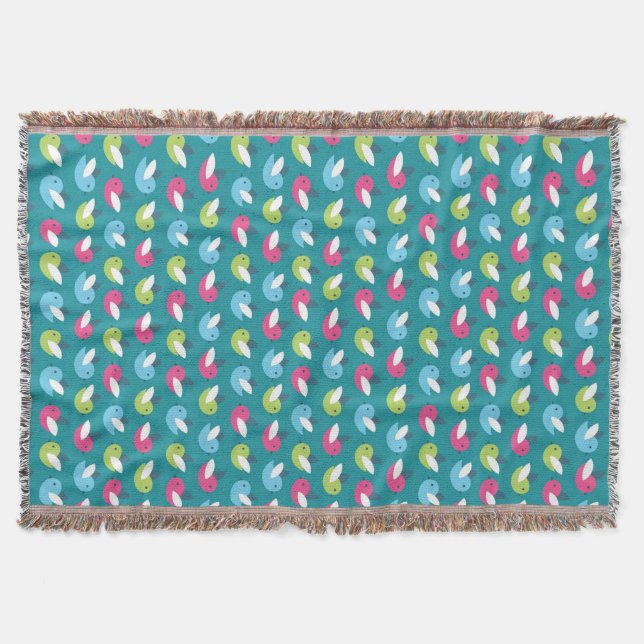 Birds pattern Blue Throw Blanket (Front)