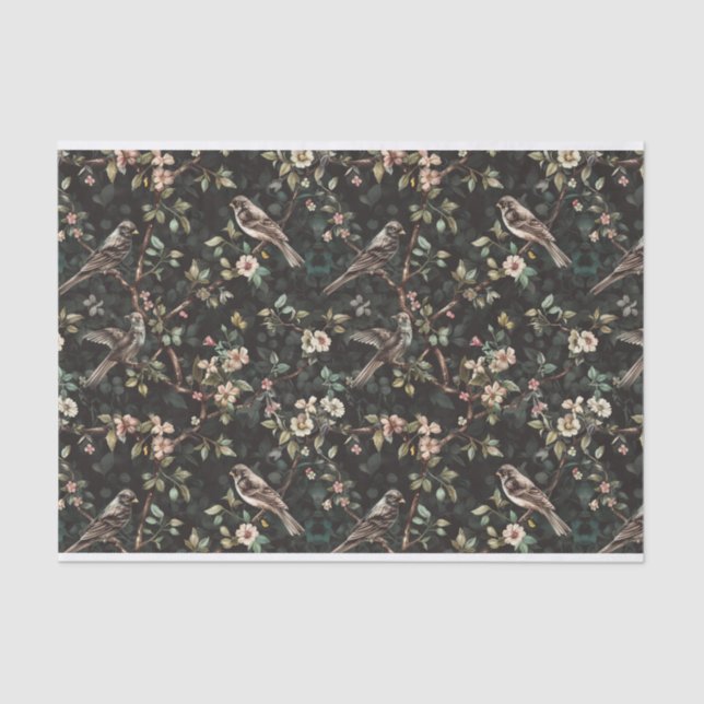 Birds Perched on Branches with Blossoms Pattern Tissue Paper (Front)