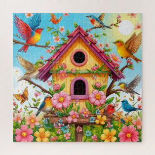 Birds Perching Around a Birdhouse Jigsaw Puzzle