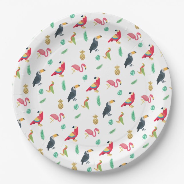 Birds & Pineapple Paper Party Plates (Front)