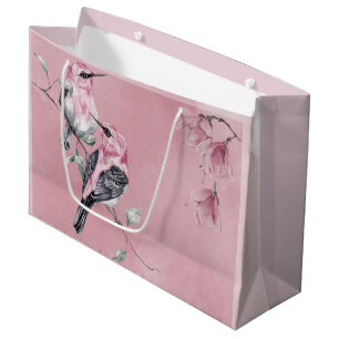 Birds & Pink Florals in Watercolor Large Gift Bag