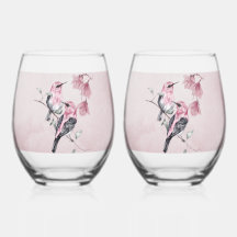 Birds & Pink Florals in Watercolor