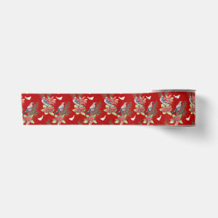 Birds, Poinsettias, Spruce Custom Colour Satin Ribbon