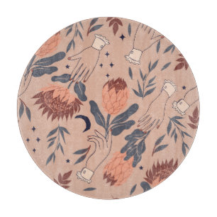 Birds & Proteas: Vintage Hand Graphics Cutting Board