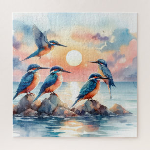 Birds rest on rocks in a calm sea jigsaw puzzle