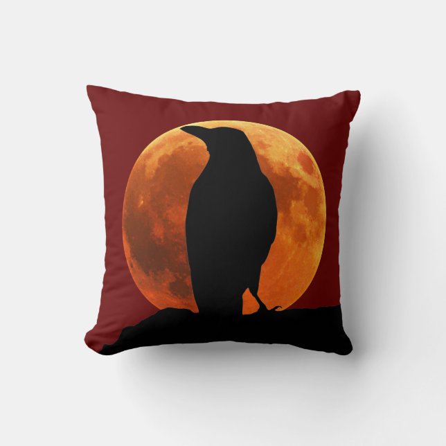 Birds - Reversible Moon and Black Raven  Cushion (Front)