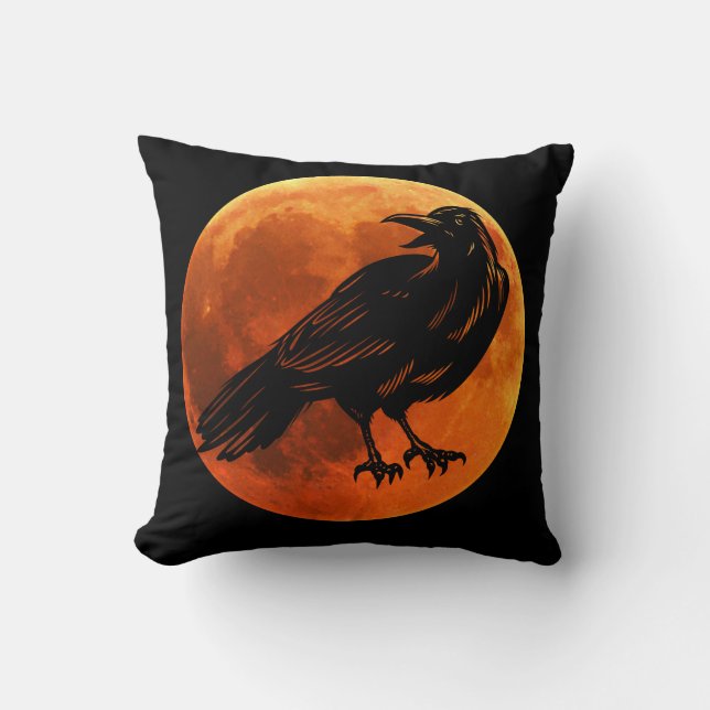 Birds - Reversible Moon and Black Raven  Throw Pil Cushion (Front)