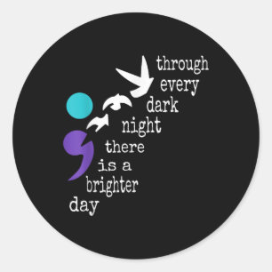 Birds Semicolon Gift Suicide Prevention Awareness Classic Round Sticker