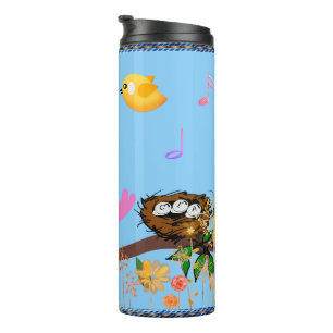 Birds Singing Fun (w/ initials) Thermal Tumbler