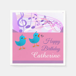 Birds Singing Happy Birthday Music Note Funny Cute Napkin