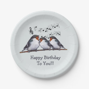 Birds Singing Happy Birthday, Original Art Paper Plate