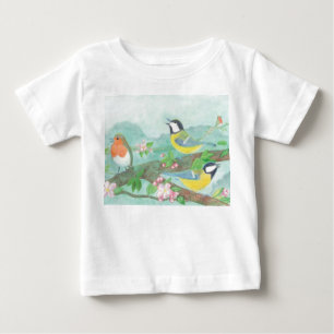 Birds singing on a blossoming tree branch  baby T-Shirt