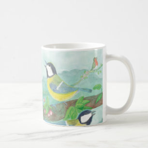 Birds singing on a blossoming tree branch  coffee mug