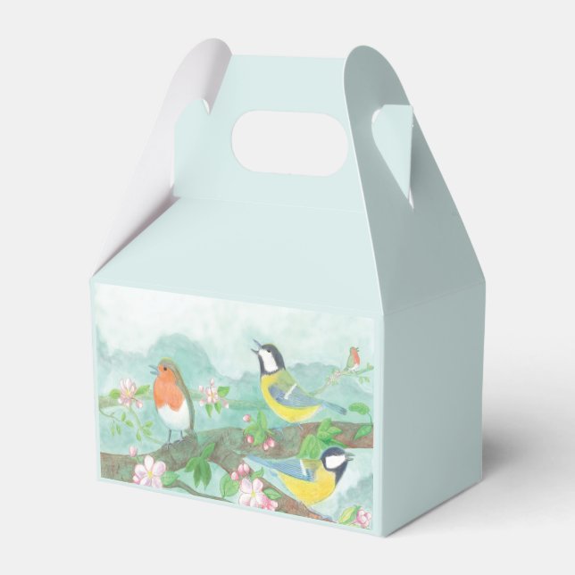 Birds singing on a blossoming tree branch  favour box (Front Side)
