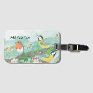 Birds singing on a blossoming tree branch  luggage tag