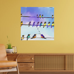 Birds sitting on a wire poster