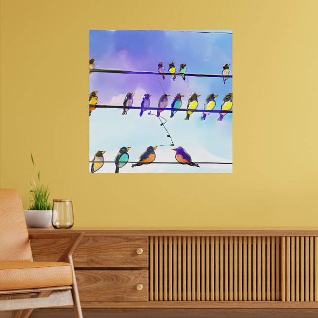 Birds sitting on a wire poster (Living Room 2)