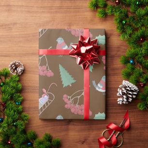 Birds, Sleds and Holly Christmas Wrapping Paper