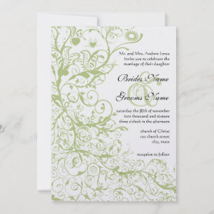 Birds Swirls#27 Wedding Invitation Green Hydrangea