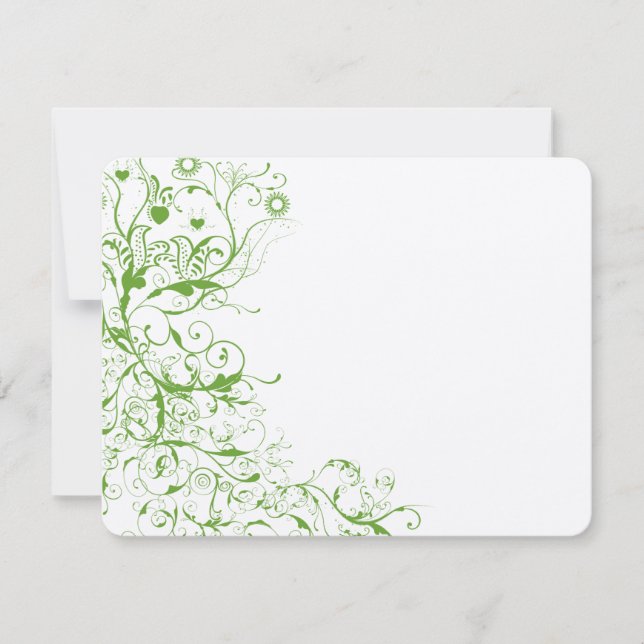Birds & Swirls Apple Green Wedding Response Card (Front)