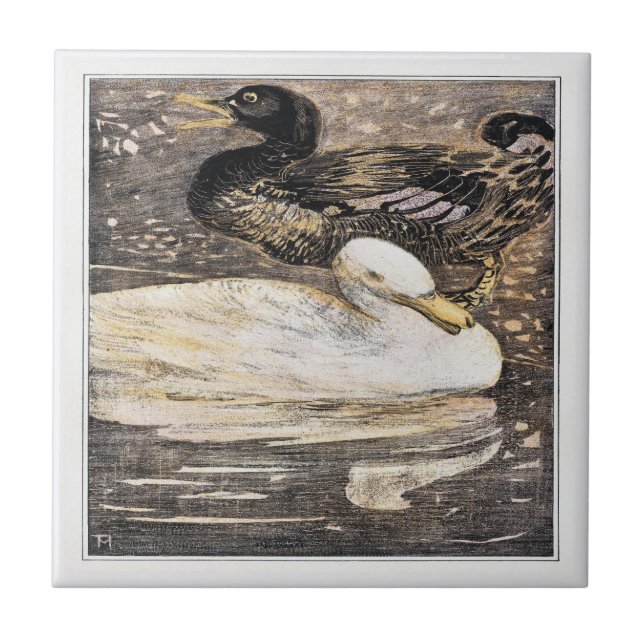 Birds Two Ducks Victorian Art Ceramic Tile (Front)