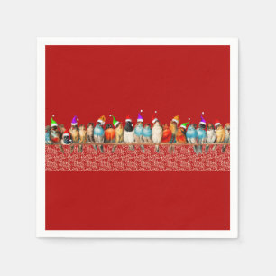 Birds Wearing Santa Hats Sitting on a Perch Napkin