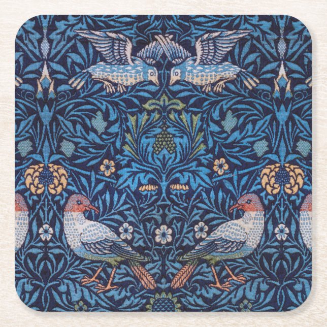 Birds, William Morris Square Paper Coaster (Front)