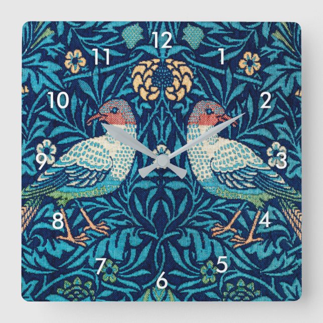 Birds, William Morris Square Wall Clock (Front)