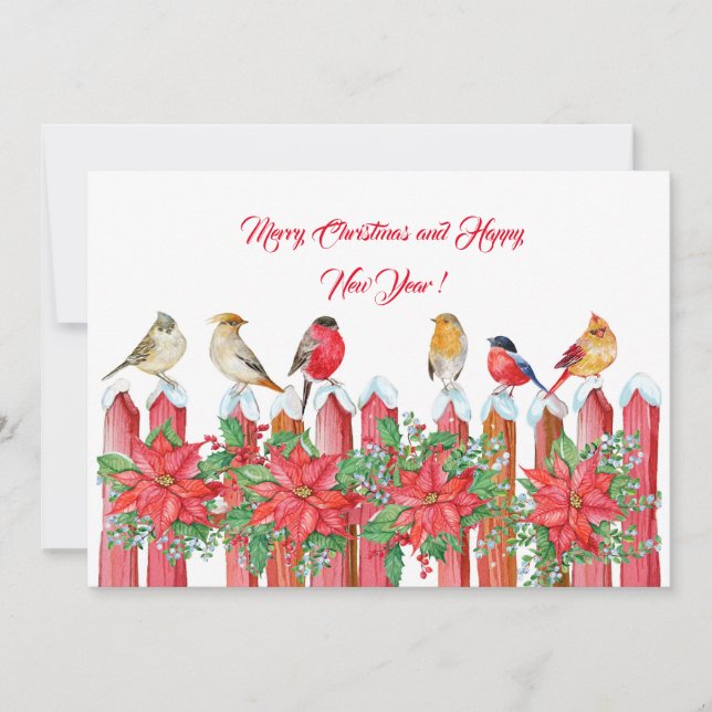 Birds Winter Christmas Watercolor  Holiday Card (Front)