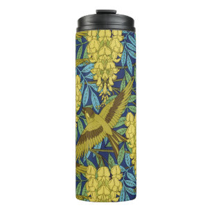Birds & Wisteria Floral Art Nouveau Decorative Art Thermal Tumbler