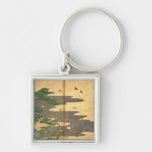 Birds with Autumn and Winter flowers Key Ring