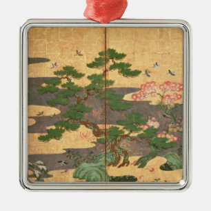 Birds with Autumn and Winter flowers Metal Tree Decoration