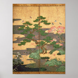 Birds with Autumn and Winter flowers Poster