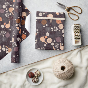 Birds with hats, decors, pine cones on Christmas Wrapping Paper