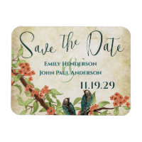 Birds Woodgrain Save the Date Coral Cherry Blossom