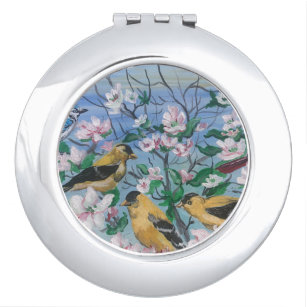 Birds yellow finch blooms  compact mirror