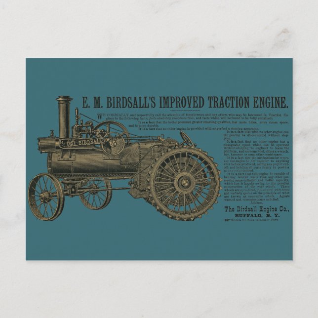Birdsall's Steam Traction Engine 1889 Farm Tractor Postcard (Front)