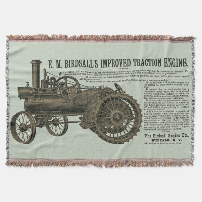 Birdsall's Steam Traction Engine 1889 Farm Tractor Throw Blanket (Front)