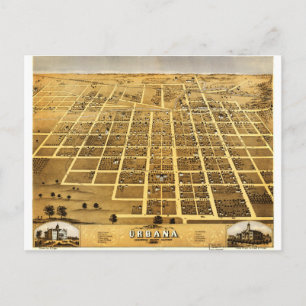 Birdseye view of Urbana, Illinois (1869) Postcard